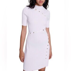 Maje Ribbed Knit Clover Button Dress White FR 36 US 4